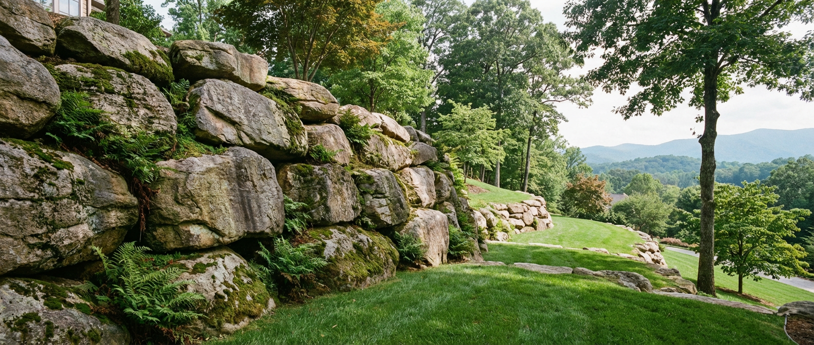 Boulder Retaining Walls by Elevation Landscapes in Upstate South Carolina