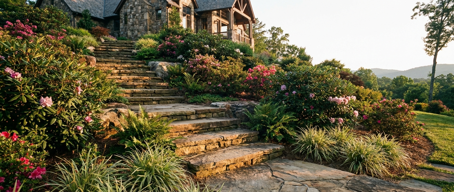 Natural Stone Staircases by Elevation Landscapes in Upstate South Carolina